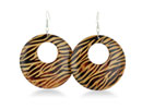 Fresh and Fun, these Zebra print wooden dangle earrings are the perfect accessory for summer. The lightweight wood won't weigh you down in the scorching summer heat.  These hoops earrings are 2 inches long.