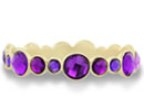 Round Bezel Gold Tone Bangle Bracelet with Shimmering Purple Crystals, Fits Wrist Sizes 7-8