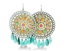 Large Circular Two-Tone Green Crystal 3 Inch Chandelier Earrings