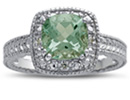Feel your connection with the past with this engraved antique style Green Amethyst and Diamond Gemstone Ring. 4 diamonds totaling .02ct and a 1 carat Amethyst.  Gorgeous diamonds, fine deep color.