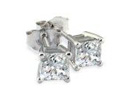 Diamond Stud Earrings: 3/4ct Fine Quality Princess Diamond Stud Earrings In Platinum