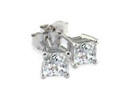 Diamond Stud Earrings: 1/2ct Princess Diamond Stud Earrings In Platinum, G/H Color, SI Clarity
