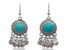 Chandelier style with a turquoise and vintage twist! These earrings have a vintage flare with a large turquoise bead embedded in an antique style setting. These earrings are 2 inches long and add a bright splash of color to any ensemble.