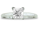 Engagement Rings: 1ct Princess Diamond Solitaire Engagement Ring in 14k White Gold, 3 Stars