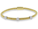 For a classic sterling silver bracelet, try this modern mesh style bangle bracelet.   This bracelet has yellow overlay and 21 CZ accents.  This bracelet is 7 inches and fits wrist sizes 6-7.