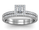 Diamond Bridal Sets: Gorgeous 1/2ct Pave Diamond Bridal Set with Princess Cut Center in 14k White Gold