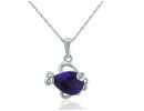 Amethyst Gemstone Jewelry: Amethyst and Diamond Fish Pendant in 10k White Gold