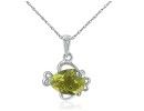 Lemon Quartz Jewelry: Lemon Quartz and Diamond Fish Pendant in 10k White Gold 
