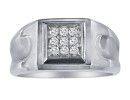 Mens Diamond Rings: 1/5ct 9-Diamond Stylish Mens Ring, 10K White Gold