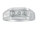Mens Diamond Bands: Sleek Three Diamond Mens Diamond Band in 10k White Gold

