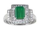 Emerald Gemstone Jewelry: Glamorous 1 9/10ct Octagonal Emerald and Diamond Fashion Ring in 14k White Gold