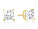 Diamond Stud Earrings: 1ct Princess Diamond Stud Earrings in 14k Yellow Gold