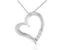 Diamond Heart Pendants: Lovely 1/10ct Three Diamond Heart Pendant in 10k White Gold