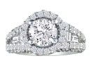 Round Brilliant Diamond Center Ring with Baguette and Round Side Diamonds, White gold, 5 star, G/H color, SI1 clarity, 2 2/3ct total diamond weight. 1 1/2ct center stone
