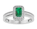 Emerald Gemstone Jewelry: .85ct Antique Style Emerald and Diamond Ring in 10k White Gold  | Fine Gemstone Jewelry