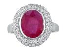Ruby Jewelry: 4ct Ruby and Diamond Ring in 14k White Gold