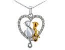 Diamond Pendants: 1/10ct Diamond Cat Heart Pendant in Sterling Silver