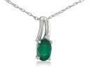 Emerald Gemstone Jewelry: 1/2ct Oval Emerald and Diamond Pendant in 10k White Gold