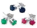 Fine Gemstone Jewelry: Set of 3 in 1/2ct Sapphire, Emerald, and Ruby Stud Earrings