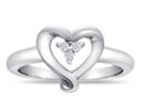 Promise Rings: Perfect Three Diamond Heart Promise Ring in Sterling Silver