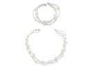 This simple yet elegant set combines pearls with crystal beeds.  The three strand necklace contains 27 6-7mm pearls, and the bracelet contains 12, for a total of 39 pearls!