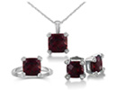 Garnet Jewelry: Garnet Ring, Pendant, and Earrings Set in 10k White Gold