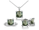 Green Amethyst Gemstone Jewelry: Green Amethsyt Ring, Pendant, and Earrings Set in 10k White Gold