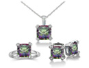 Mystic Topaz Jewelry: Mystic Topaz Ring, Pendant, and Earrings 10k White Gold