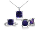 Amethyst Ring, Pendant, and Earrings Set in 10k White Gold