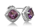 Amethyst Gemstone Jewelry: Cushion Cut 2ct Amethyst and Diamond Earrings