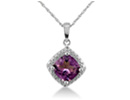 Amethyst Gemstone Jewelry: Cushion Cut 1 1/2ct Amethyst and Diamond in Sterling Silver Pendant