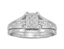 Get one of today's most stylish looks, without spending your entire holiday bonus!You get both a beautiful diamond engagement ring and simple wedding band. This micropave diamond bridal set has ten shimmering diamonds with a total weight of .05ct in J/K color, I2 clarity. One star diamonds.