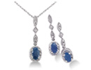 1ct Sapphire and Diamond Pendant and Earrings Ensemble in Sterling Silver