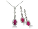 Ruby Jewelry: 1ct Ruby and Diamond Pendant and Earrings Ensemble Crafted in Silver