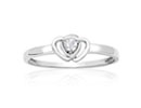 Delicate and cute, this sterling silver double heart shaped diamond promise ring is the perfect holiday gift! Diamond content is .07 carats in J/K color I2/I3 clarity.  One star diamond.