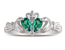 Emerald Gemstone Jewelry: Emerald Claddaugh Ring in 10k White Gold