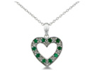 This adoreable diamond and emerald heart pendant is the perfect everyday pendant for women of all ages!  Sterling silver emerald heart pendant contains ten exquisite emeralds and one sparkly diamond for a total gem weight of 1/2 carat.  Diamond content is .01 carat in I/J color, I2 clarity.  One star diamond.