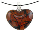 Contemporary copper and black heart shaped murano glass pendant.  Pendant comes on a 19 inch Black Stainless Steel Cable.