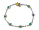 Emerald Gemstone Jewelry: Station Style Emerald and Diamond Bracelet in 10k Yellow Gold