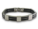 Stainless Steel Men's Bracelets: 8 Inch Double Row Men's Stainless Steel and Carbon Fiber Bracelet