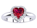 Show her how much you love her with this 1 carat heart shaped created ruby and diamond ring in sterling silver.  The total gem weight of this ring is 1 carat with two diamonds totaling to .01 carat.  The diamonds are I/J color and I2 clarity.  One star diamonds