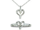 Promise Rings: Three Diamond Heart Promise Ring and Pendant in Sterling Silver
