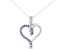 This gorgeous amethyst heart pendant in sterling silver contains 17 shimmering round purple amethysts with total gem weight of 1/2 carat. Pendant comes with an 18 inch chain.