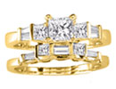 Diamond Bridal Sets: 1ct Princess and Baguette Diamond Bridal Set in 14k Yellow Gold
