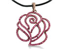 A rose by any other name would smell as sweet, but would it look as cute? This adorable pink Swarovski crystal elements rose necklace is sure to make your loved one weak in the knees. Give this to your Juliet today. This necklace comes on an 18 inch leather necklace, and features dozens and dozens of fiery swarovski elements crystals.