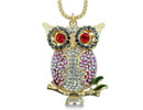This cheeky perched owl necklace is sure to elicit squeals of delight from all your girlfriends.  Pendant is adorned with brilliant multi-colored Swarovski crystals.  If your sense of style is big bold and bright then this necklace is for you!  The necklace is 30 inches long!