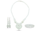 Refined elegance radiates from this crystal Murano glass bead earrings, neckalce and bracelet set. The delicate white swirls of the Murano glass beads melds perfectly with the sparkle of the crystal.