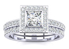 Diamond Bridal Sets: Princess Cut 1 ct Micro Pave Diamond Bridal Set in 14 White Gold