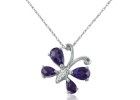 Amethyst Gemstone Jewelry: 1.5ct Diamond and Amethyst Butterfly Pendant in 14k White Gold