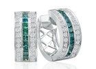 Blue Diamond Earrings: Channel Set Blue and White Diamond Hoop Earrings, 14k White Gold
